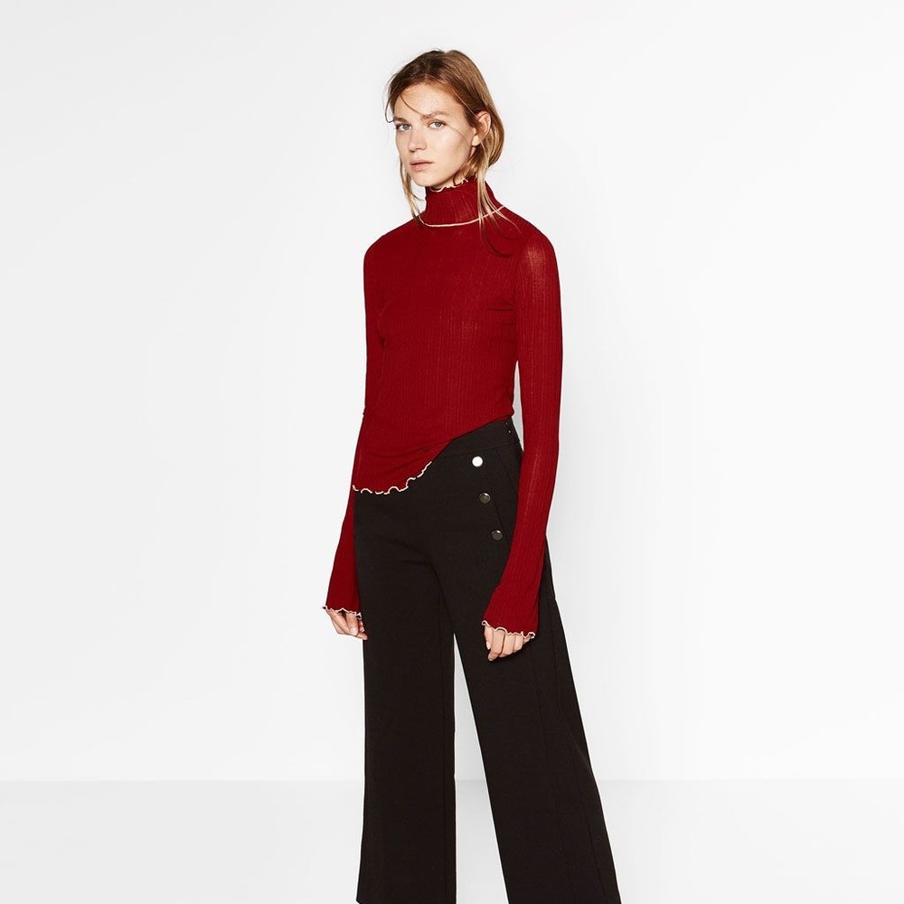 Zara Polo Neck Elegant Sexy Top Red